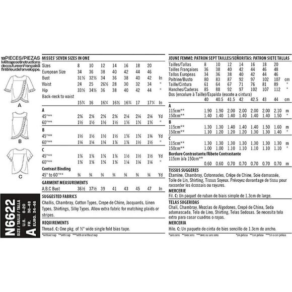 New Look Sewing Pattern 6622 Top Tunic Blouse Shirt Misses Size 8-20 - Picture 2 of 3